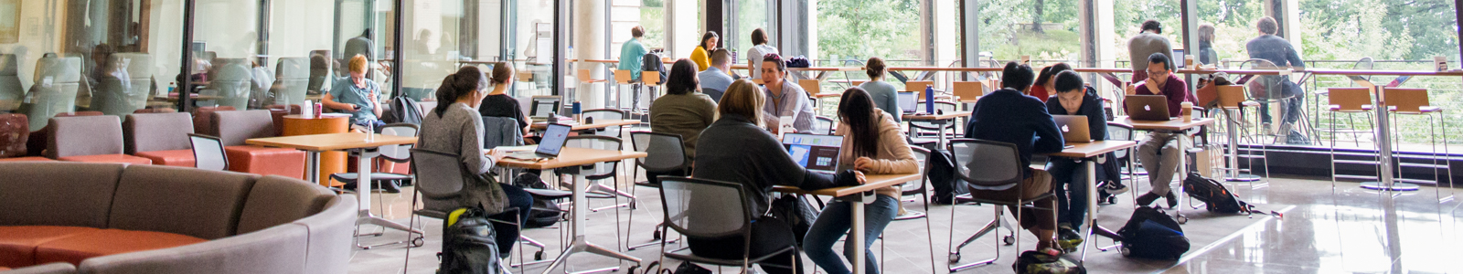 Students in the education building atrium