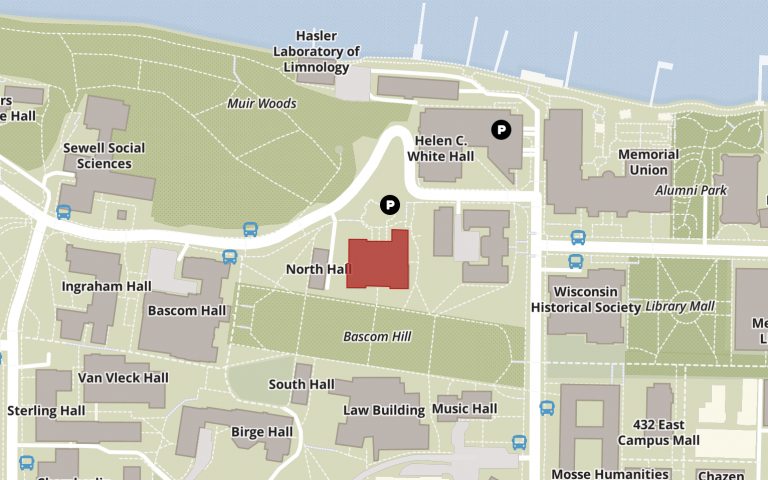 map of bascom hill with the education building highlighted
